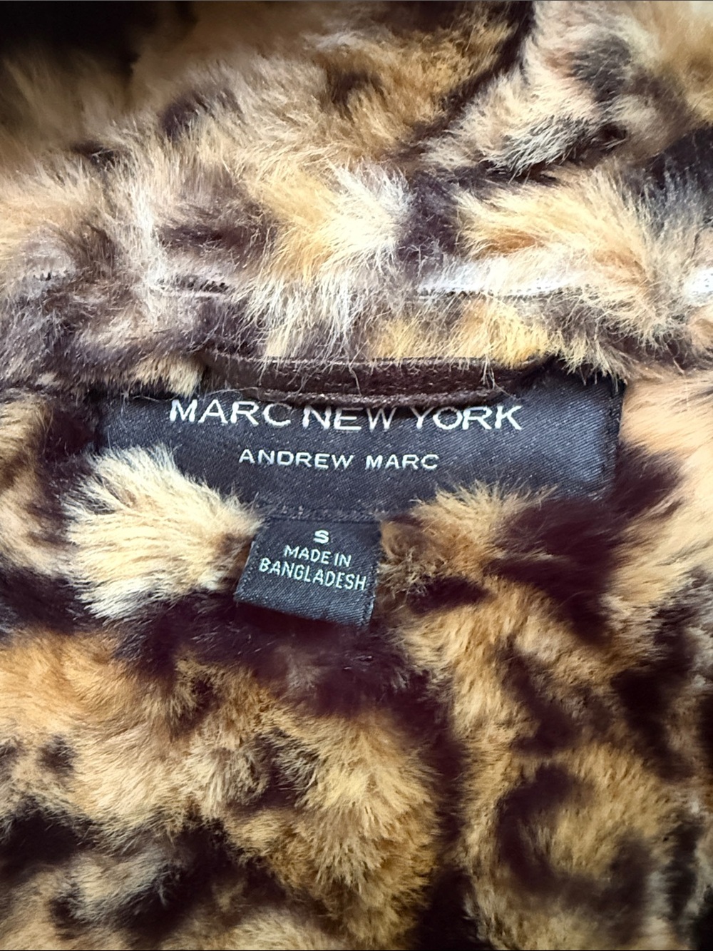 Marc New York Leopard Faux Fur Leather Brown Hooded Jacket Women’s Size Small - Picture 5 of 15
